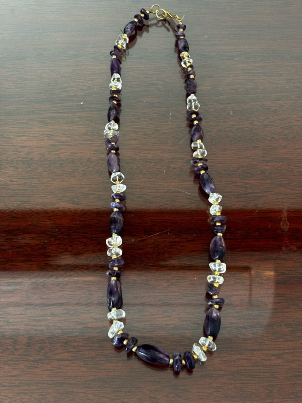 Purple Stone and Clear Crystal Necklace - Unbranded